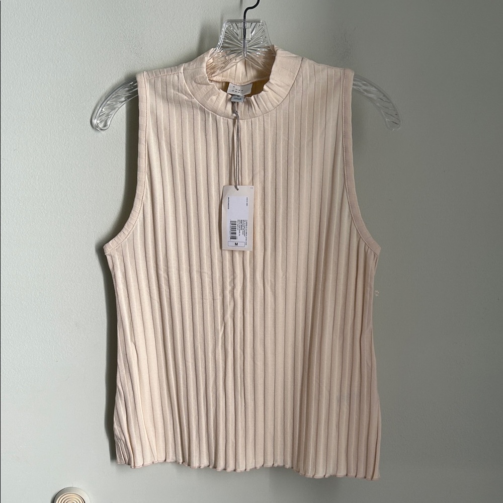 a new day Sleeveless Beige Ribbed Blouse